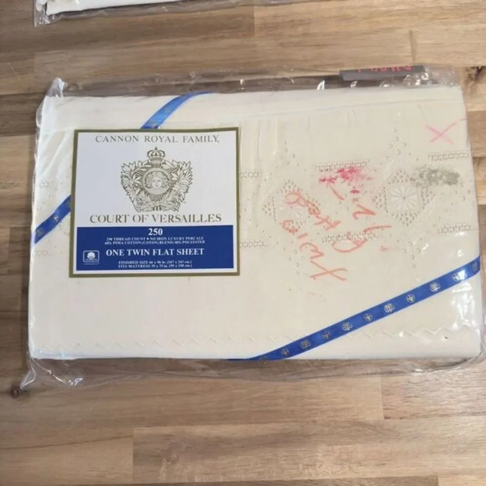 Court of Versailles Cannon Twin Flat Sheet Luxury Percale POMPADOUR‎ LACE NOS